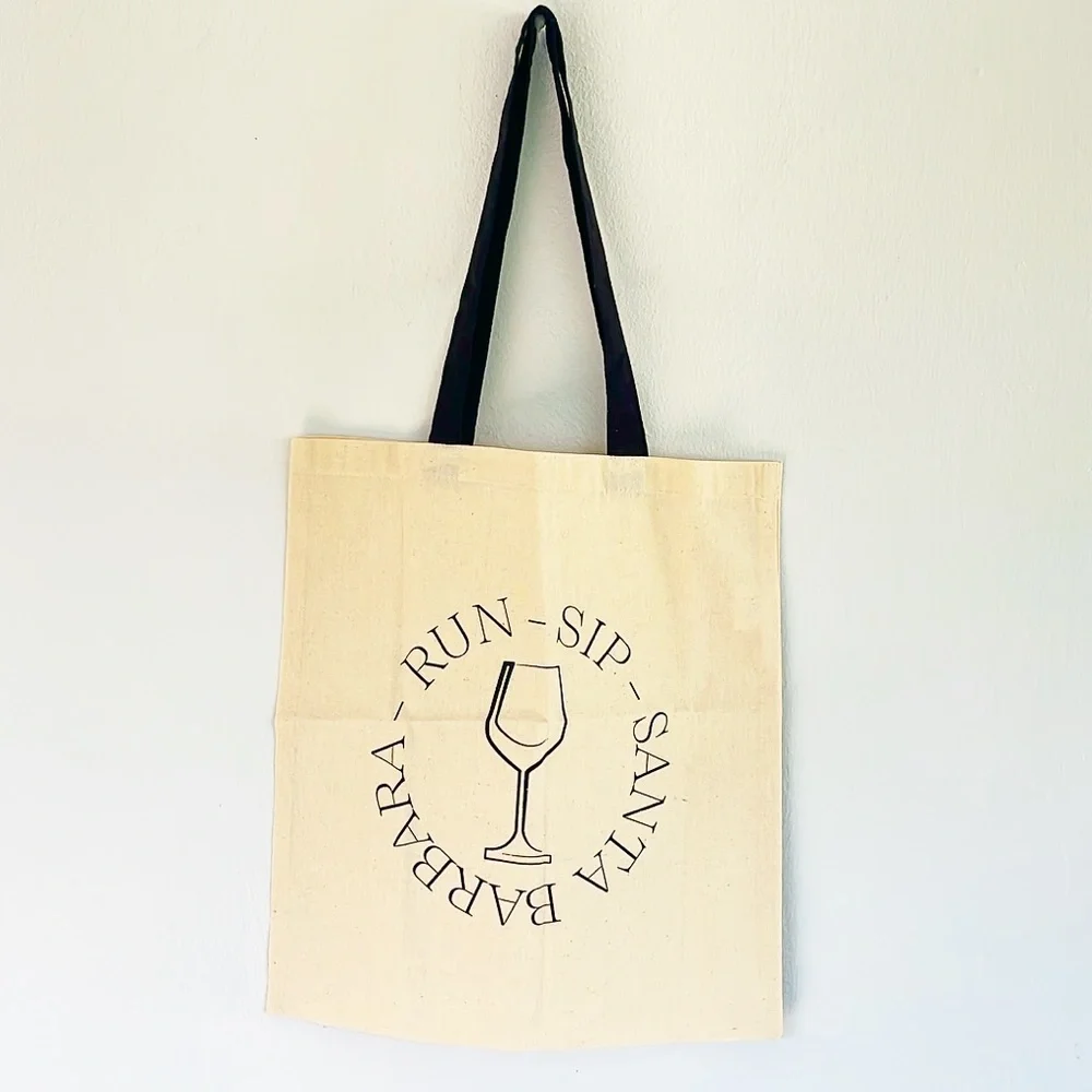 Run - Sip - Santa Barbara tan cotton tote shopping bag